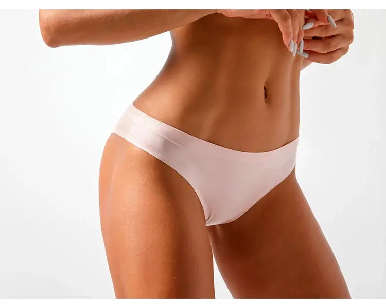 Women's seamless ice silk thong underwear in pale ivory color