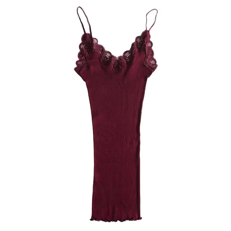 SuyaDream 70 Percent Silk Cotton Blend Lace Camisole With Spandex Knit For Soft Breathable Comfort