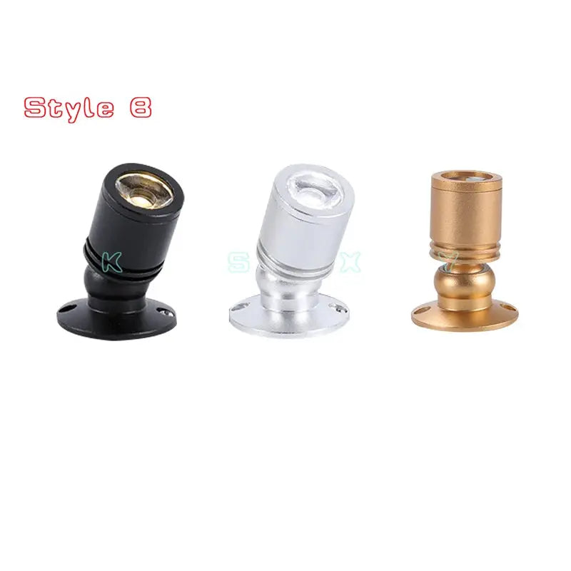 Simples Market 3-pack LED cabinet mini spot lights in black, silver, and bronze with mounting bases