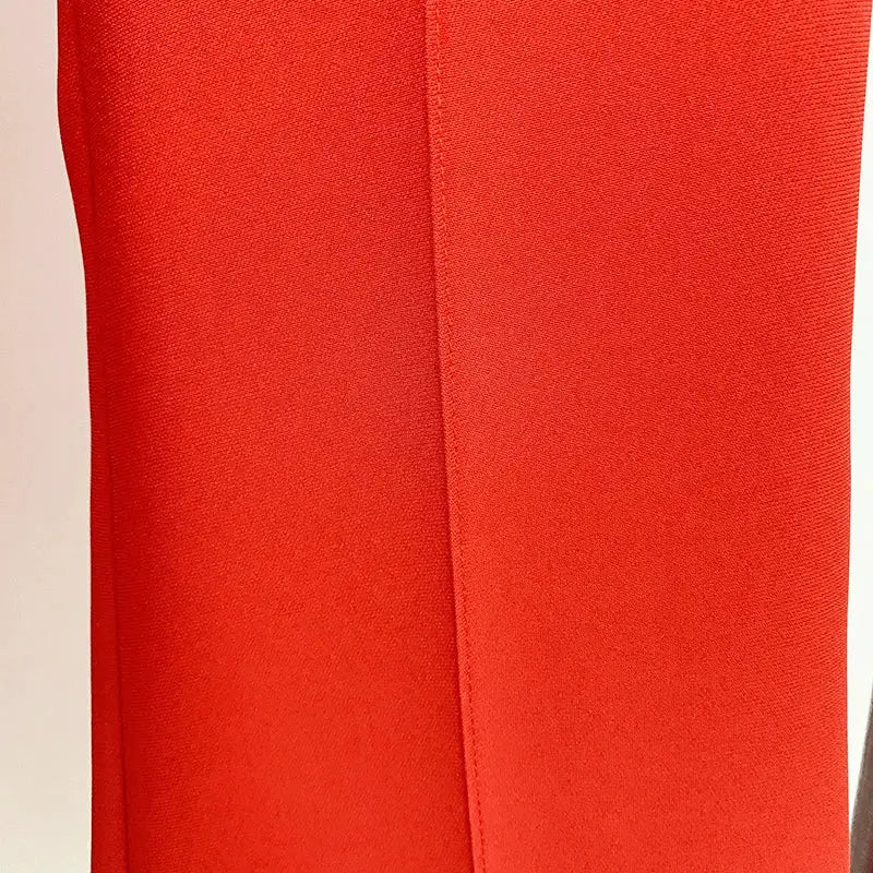 Red blazer fabric close-up from Simples Market blazer suit set