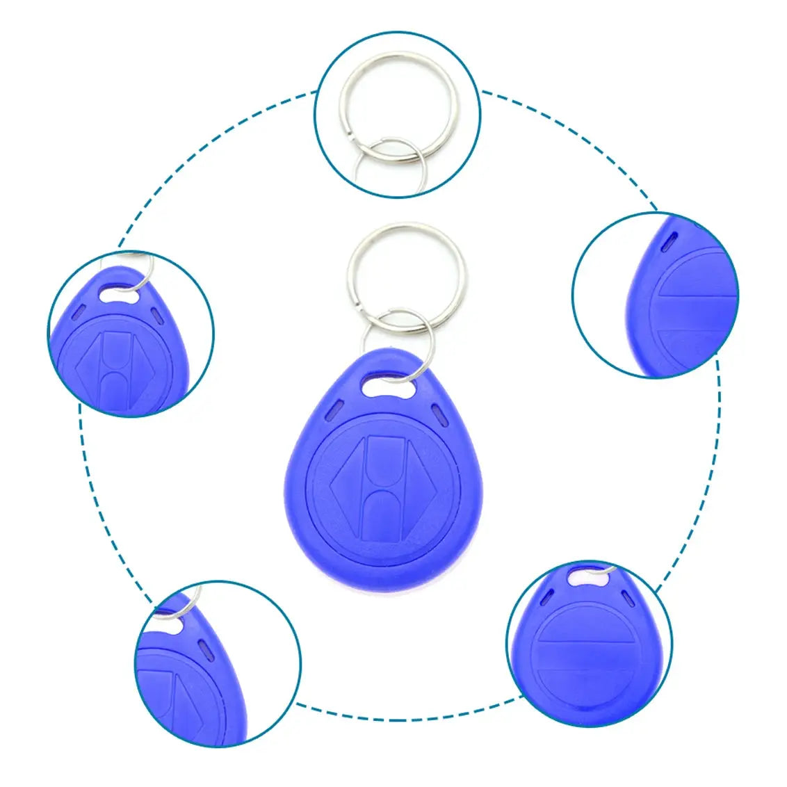Blue EM4305 125kHz keyfob set, rewritable T5577 RFID tags on key rings (10-pack)