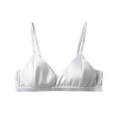 Wire-free silk bra by Simples Market, white with natural silk lining, 3/4 cup everyday wear.