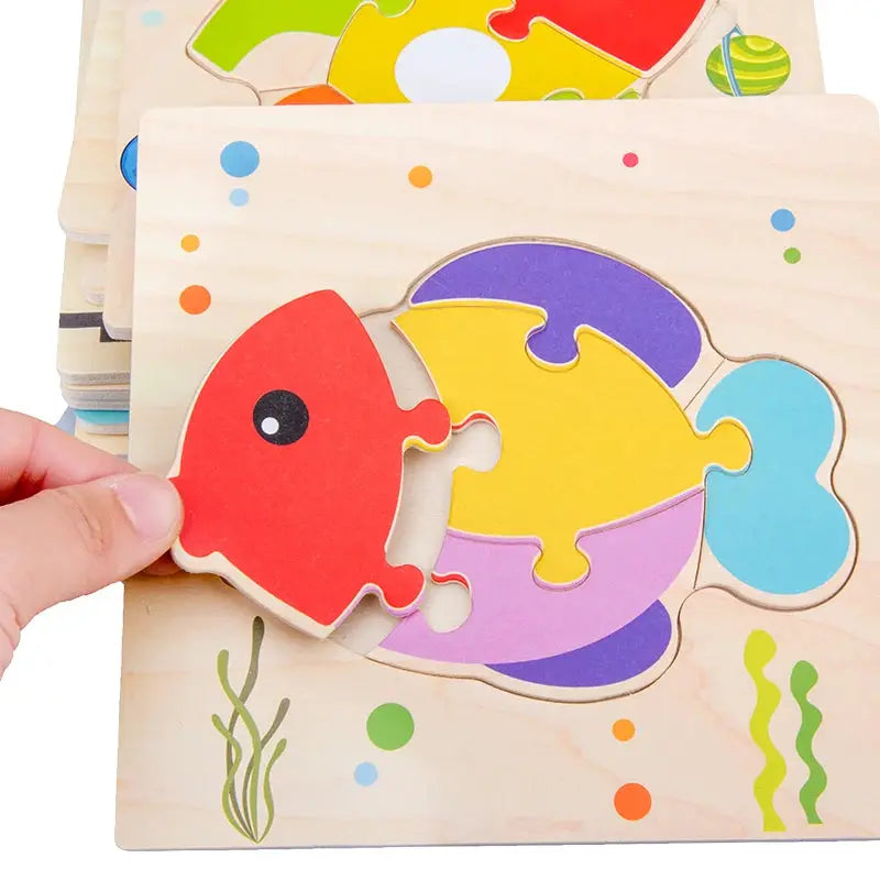 Wooden Baby 3D Puzzles Tangram Shapes Educational Cartoon Animals Jigsaw Toys Gift For Children To Boost Learning And Motor Skills