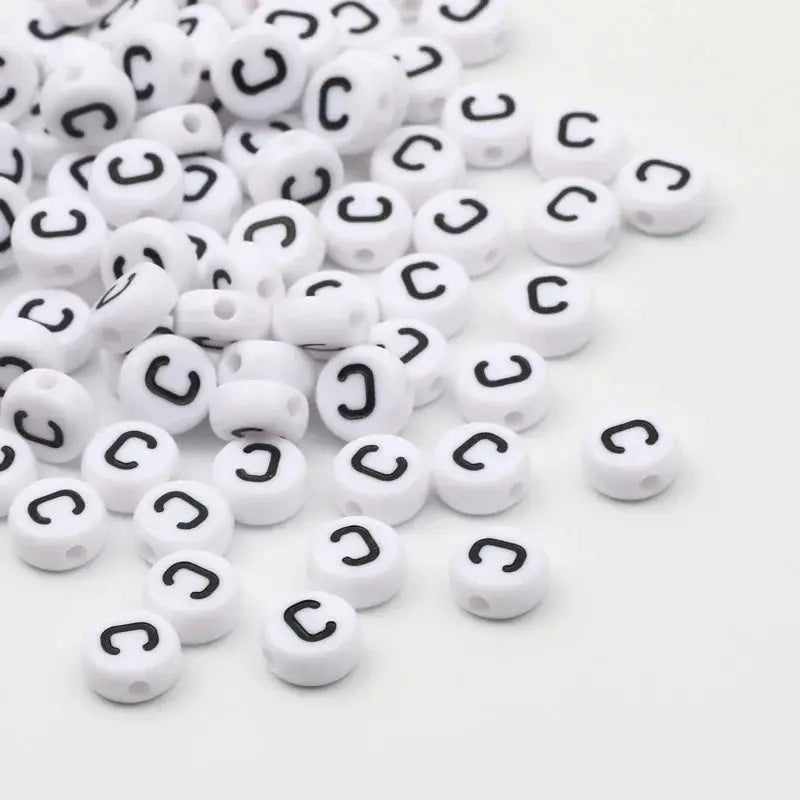 White Round Alphabet Letter Beads 7x4mm A To Z Acrylic Spacer Beads For Jewelry Making DIY Bracelets