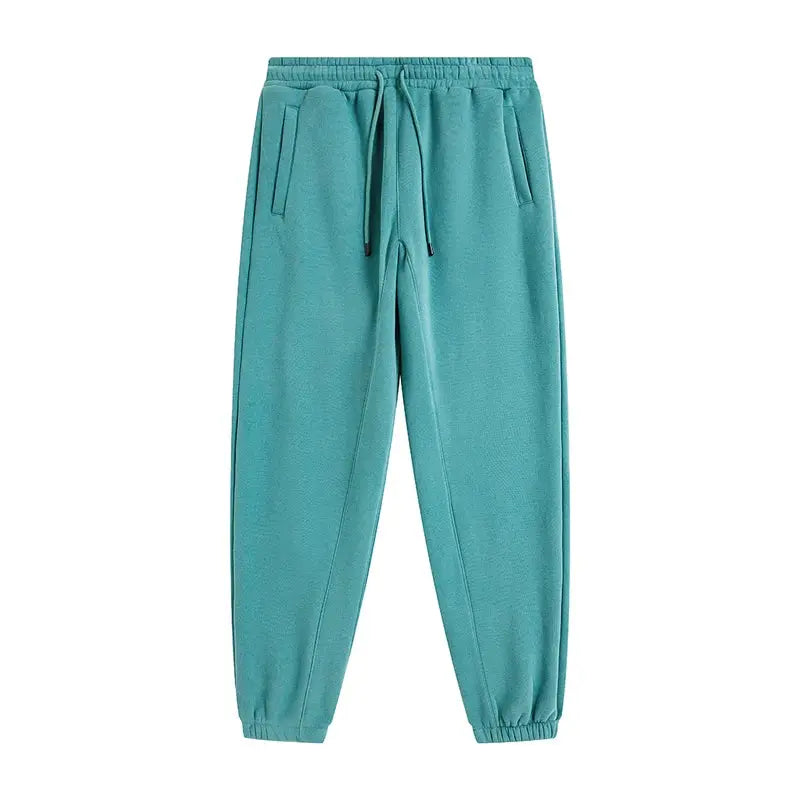 ZODF Trendy fleece sweatpants teal unisex joggers with drawstring and cuffed hems