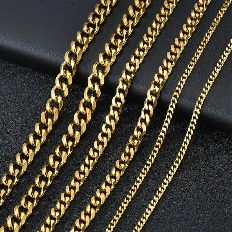 Stainless Steel Punk Curb Cuban Link Necklace 3mm 5mm 7mm For Men Women Black Gold Color Choker