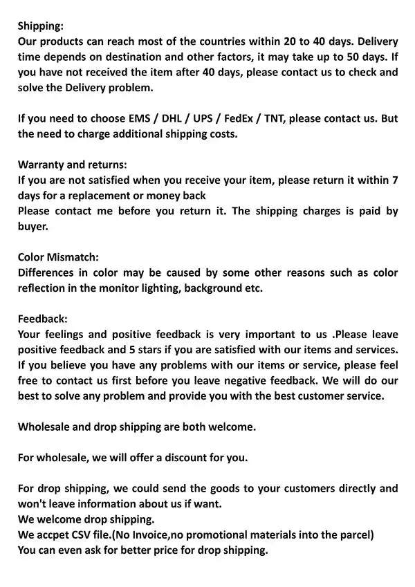 Chinese Style Skirts for Women policy text by Simples Market detailing shipping, returns, color mismatch.