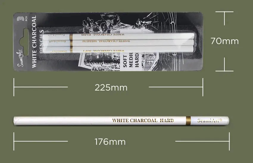 SeamiArt 3-pack white charcoal pencils (soft/medium/hard) by Simples Market for sketching