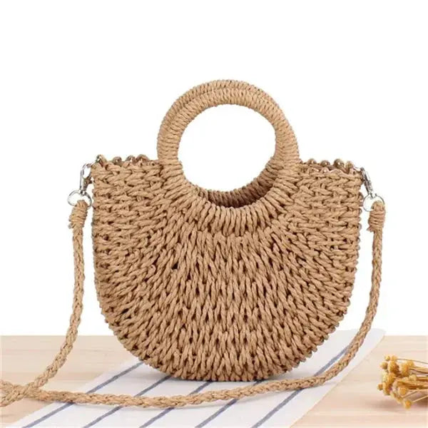 Yogodlns Handmade Half Round Rattan Woven Straw Bag Summer Women Messenger Crossbody Small Beach Handbag New