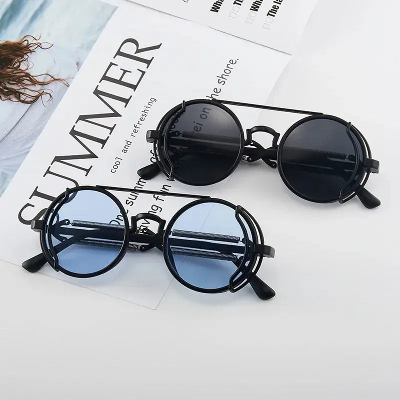 RMM Gothic Steampunk Round Sunglasses Unisex Retro PC Frame Luxury Designer High Quality Mirrored Lenses