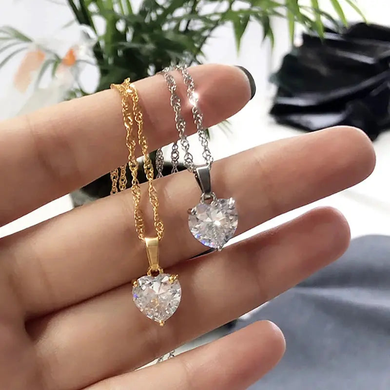 Heart Necklace For Women Stainless Steel Gold Plated Chain Zircon Heart Pendant Choker Wedding Boho Jewelry Gift