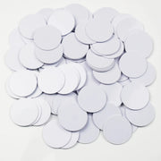 TK4100 125kHz RFID coin ID cards, 25mm white discs with adhesive sticker, read-only
