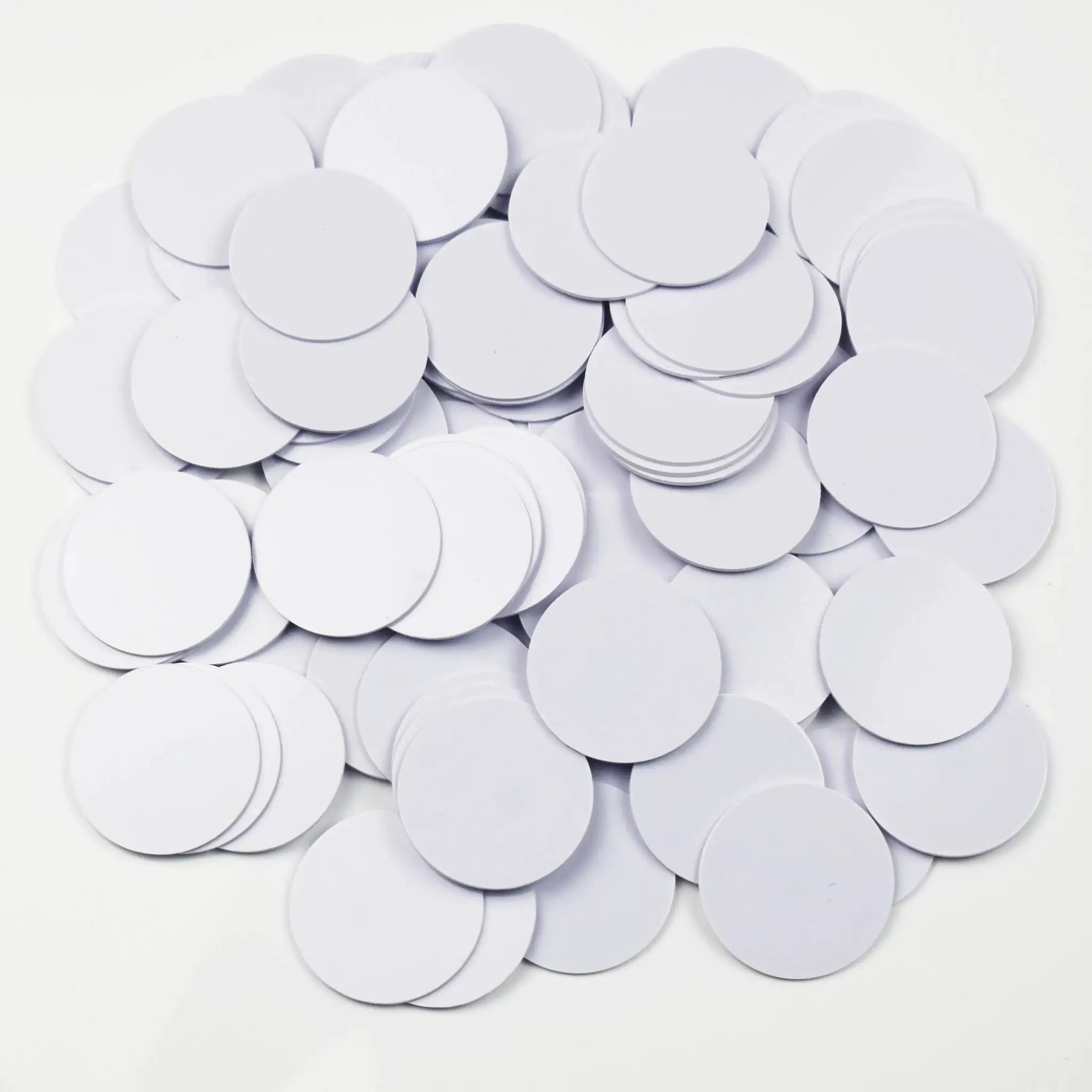 TK4100 125kHz RFID coin ID cards, 25mm white discs with adhesive sticker, read-only
