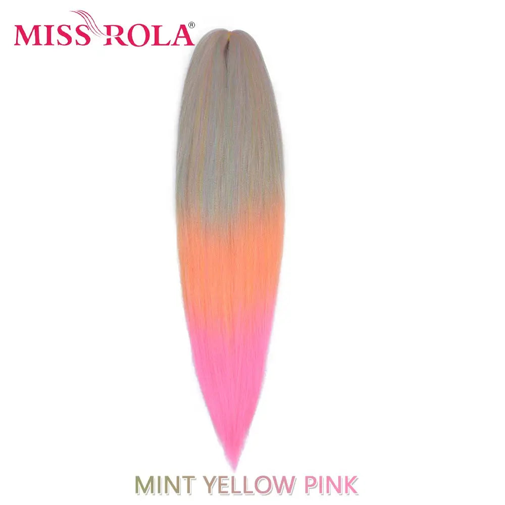 Miss Rola synthetic Kanekalon 30in hair braid, mint yellow pink gradient, pre-stretched jumbo bulk extension