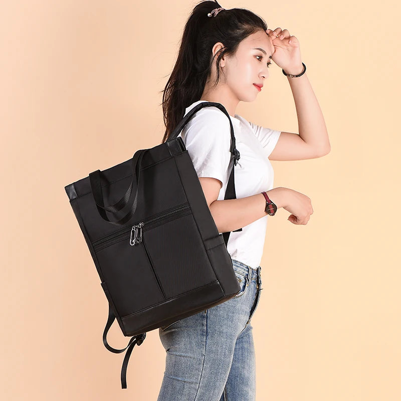 Women’s black waterproof Oxford backpack, large capacity school and travel bag