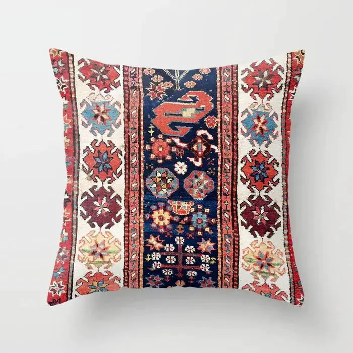 Pillow cover by Simples Market; Nordic Moroccan bohemian cushion with navy center and red-ivory patterned sides