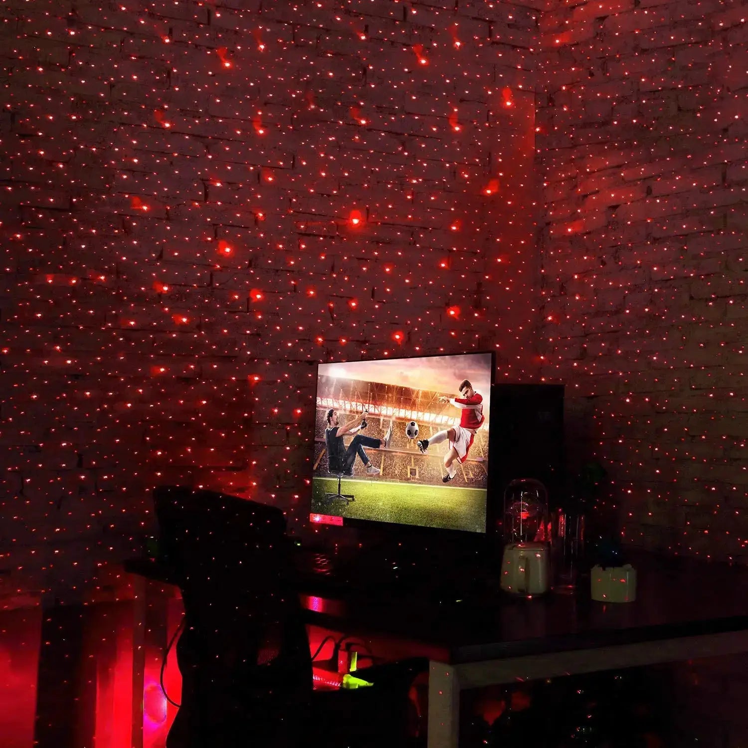 Mini LED car roof star night light projector for auto roof and room ceiling decor, projecting red galaxy dots.