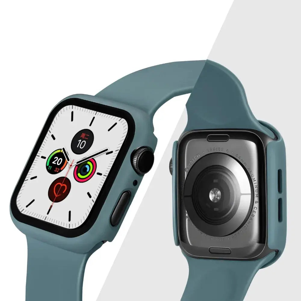 Apple Watch protective case with tempered glass screen protector in teal for 40–45mm Series 4–9/SE by Simples Market