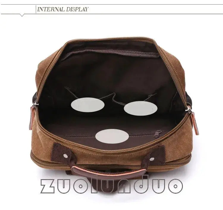 Simples Market vintage brown canvas backpack, large-capacity travel bag