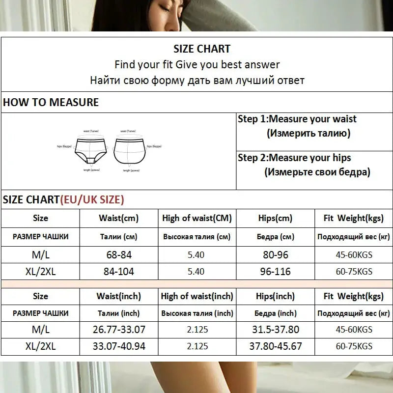 3PCS/Set Women's Panties FINETOO size chart by Simples Market with waist and hip measures (EU/UK M-L, XL-2XL).