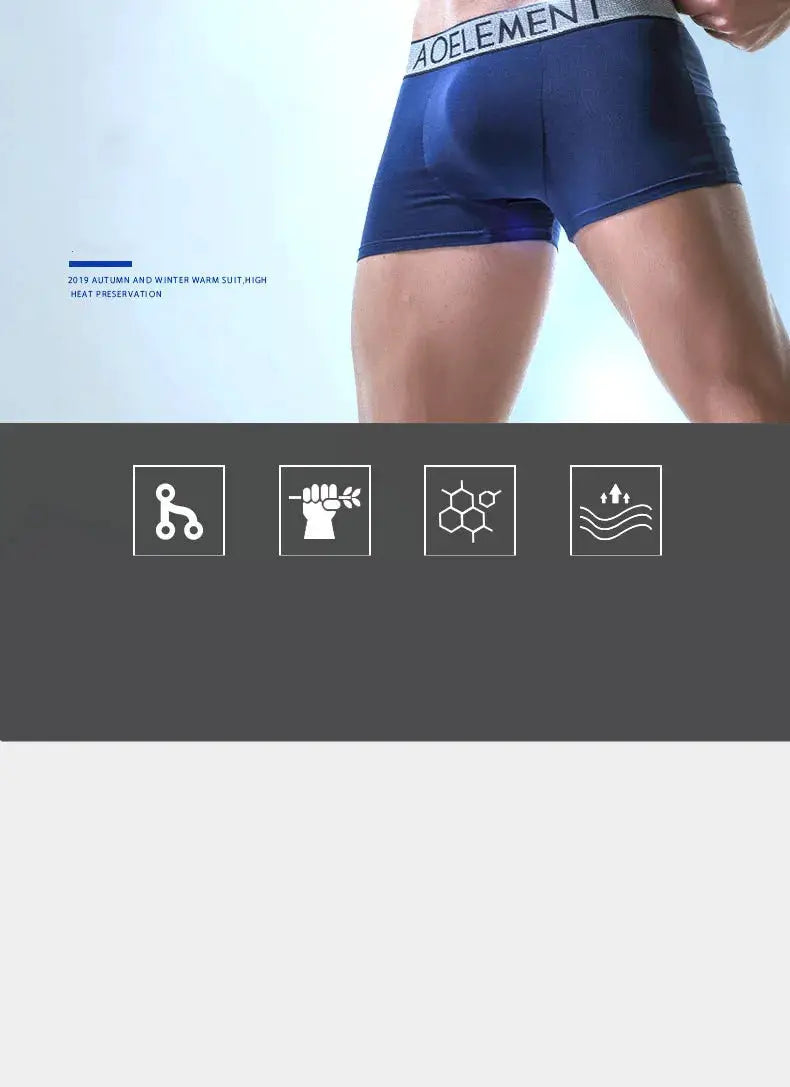 Men's blue modal boxer briefs with breathable pouch and stretch fit