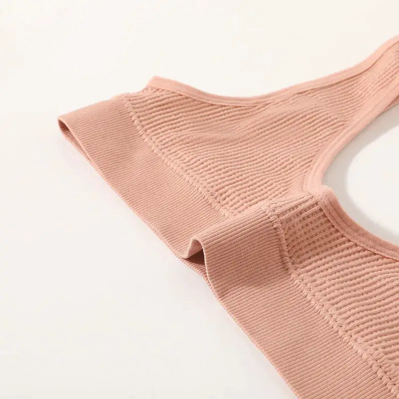Women seamless ribbed bralette crop top, pink, non-wire, Simples Market