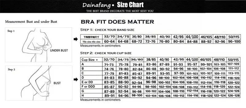Simples Market BCDE Cup lace push-up underwire bra size chart and measurement diagrams