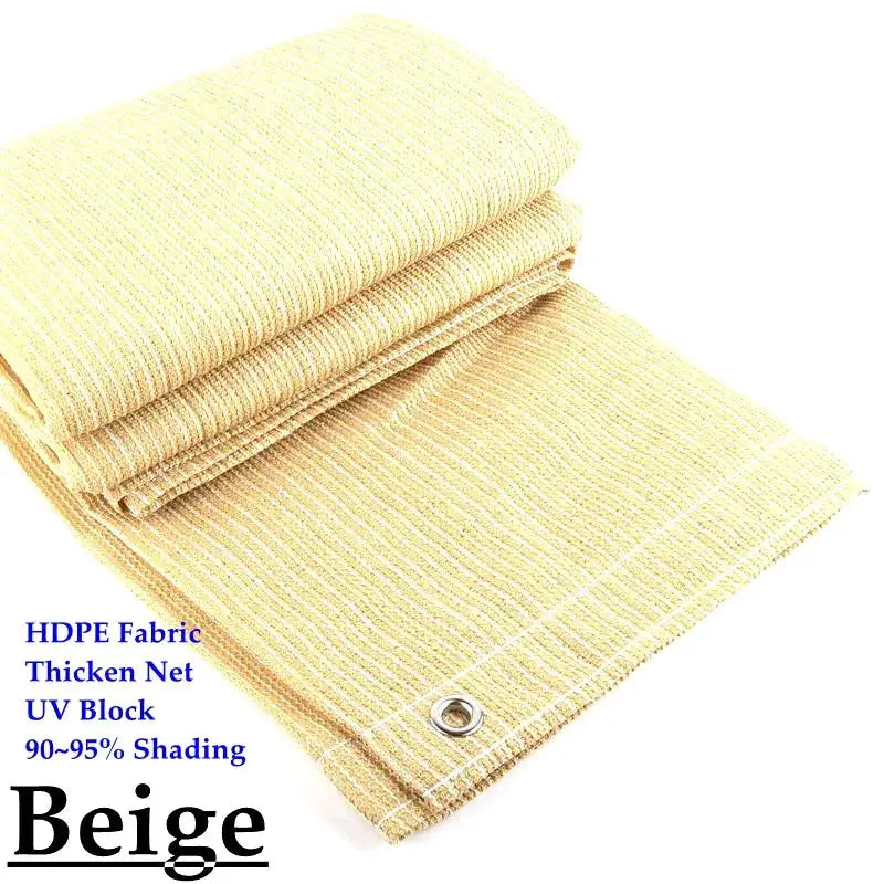Beige HDPE sun shade net fabric with grommet, 90–95% shading for pergolas and balconies