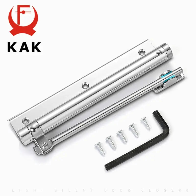 KAK 50KG adjustable aluminum door closer with 5 screws and hex key, Simples Market heavy-duty soft-close hardware.