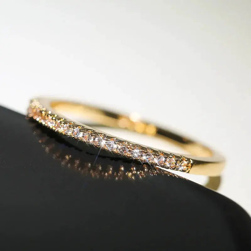 Huitan Minimalist Thin Ring For Women, Cubic Zirconia Wedding Ring, High Quality Brass Jewelry