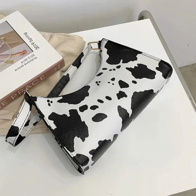 Shoulder bag for women by Simples Market, cow zebra print PU leather in black and white