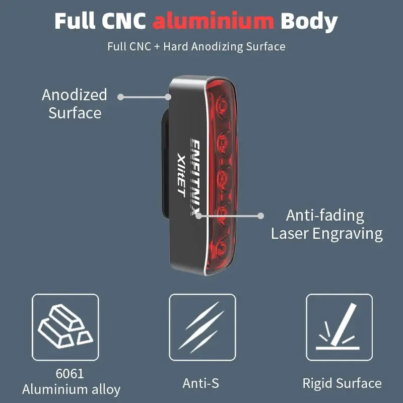 Enfitnix XlitET Smart Bicycle Taillight Auto Start Stop Rear Light With Brake Sensing USB Type C Charging Waterproof