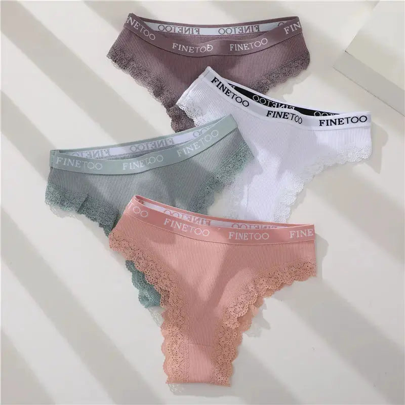 Cotton lace panties set, 4-pack by FINETOO in mauve, white, sage and peach.