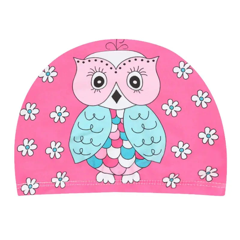 Kids Cartoon Swim Cap Elastic Fabric Pool Water Sports Ears Protection Hat Bathing Cap Boys Girls