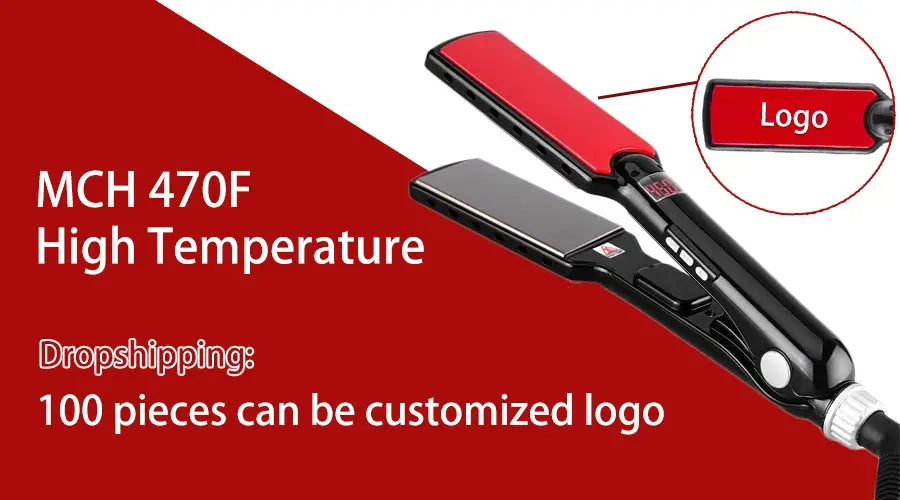 Steam hair straightener by Simples Market, red and black, professional ceramic vapor flat iron.
