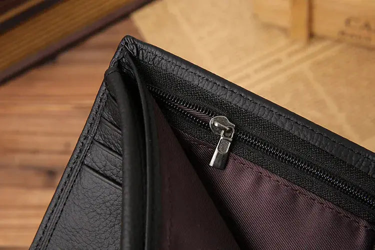 Classic short genuine leather men's wallet with zip coin pocket, black by Simples Market
