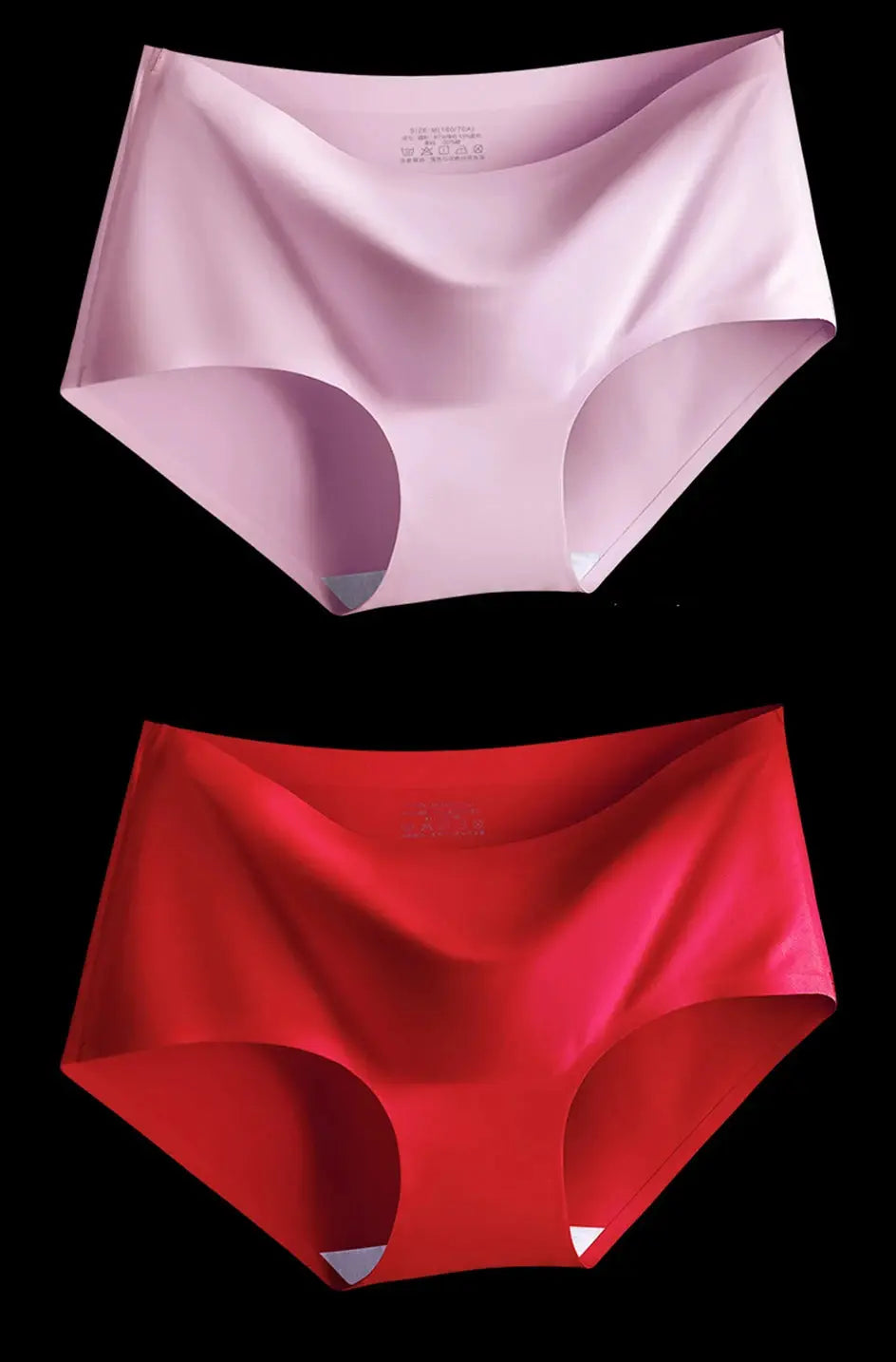 2-pack seamless XXL mid-waist panties in pink and red, breathable ice-silk underwear