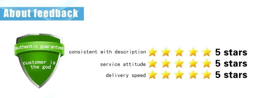 Simples Market feedback banner featuring shield emblem and 5-star ratings for description, service, and delivery.