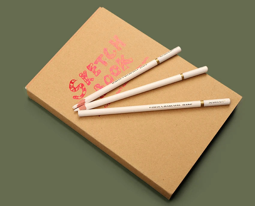 SeamiArt white charcoal pencils set, 3 pieces in soft/medium/hard for sketching