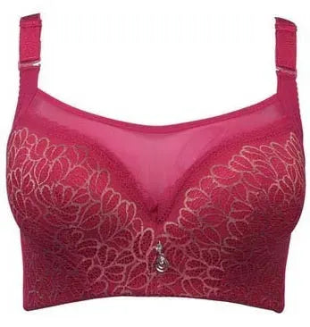 Full-lace bra in pink with floral embroidery and center charm