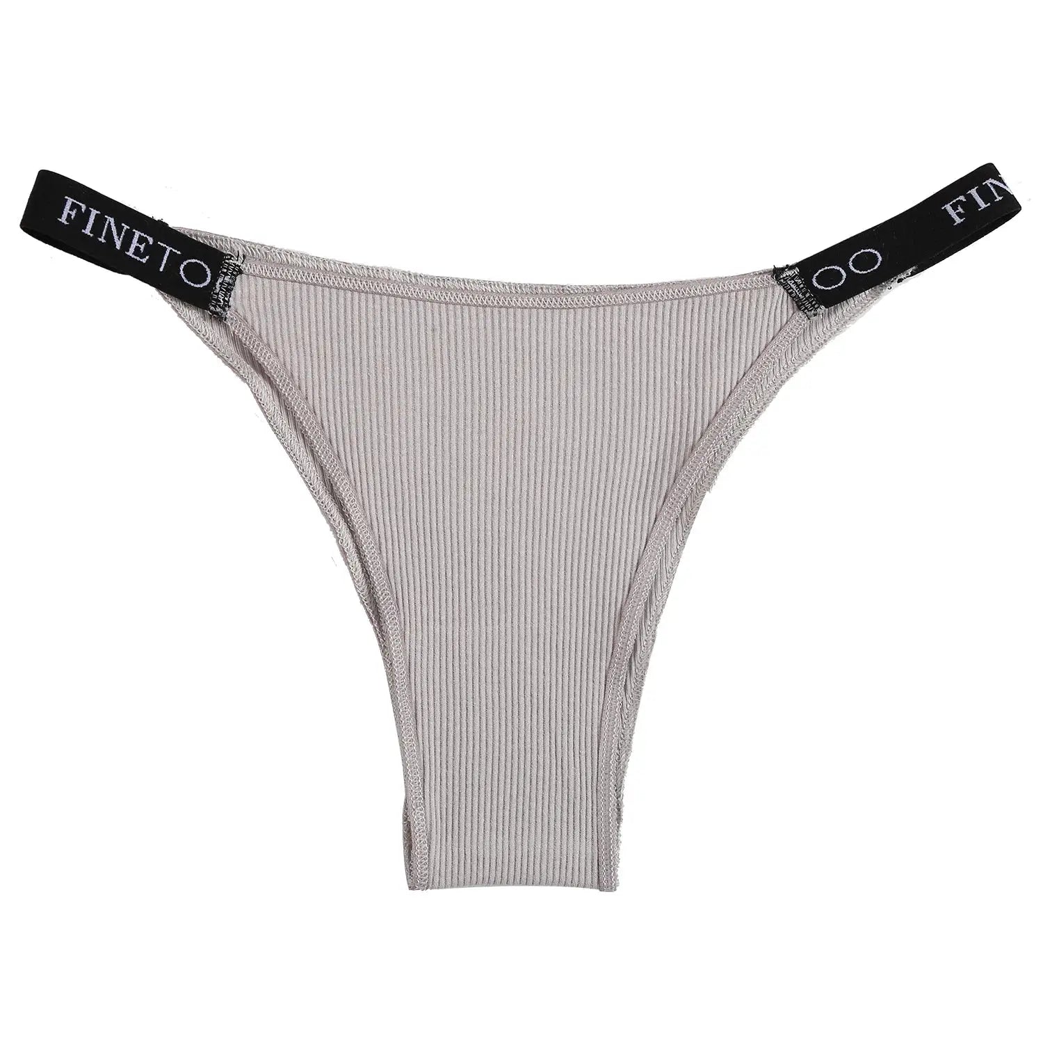 Finetoo thong underwear in light gray ribbed cotton blend with black elastic waistband