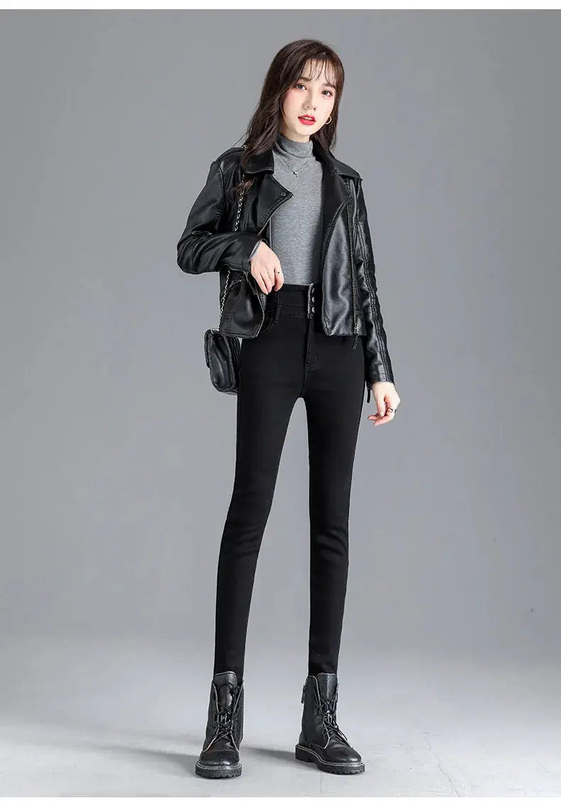 Thermal Winter Thick Fleece High Waist Stretch Skinny Jeans For Women
