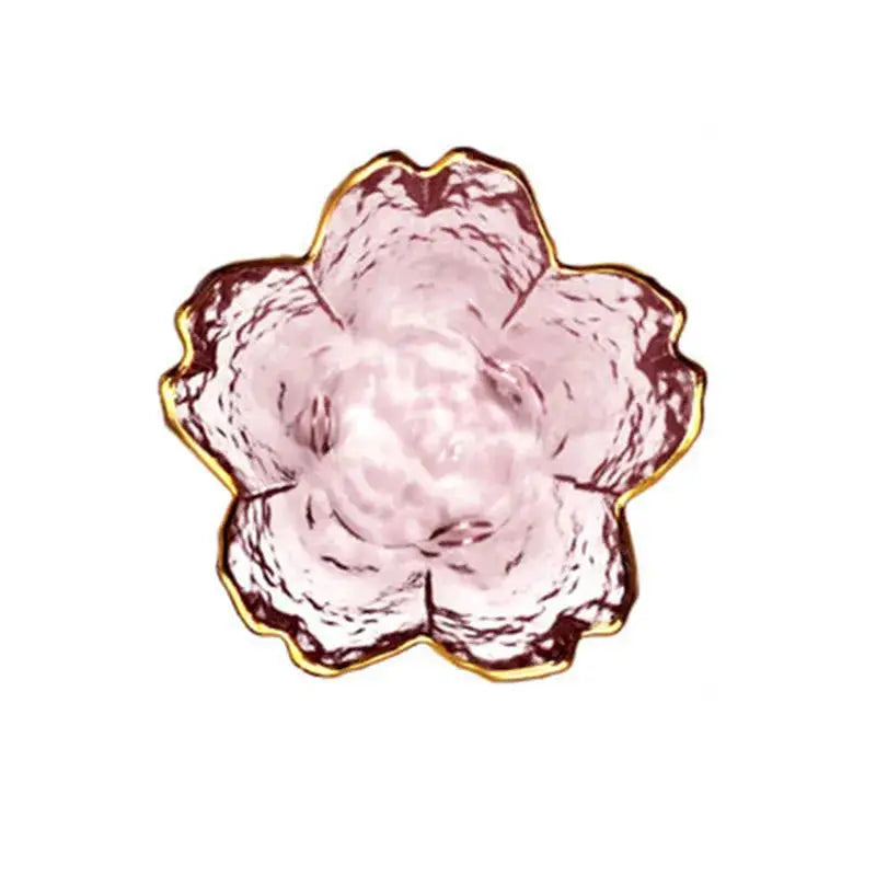 Japanese Style Small Glass Plate With Golden Border Sakura Bowl For Mini Desserts And Ice Cream 1 To 3 Piece Set