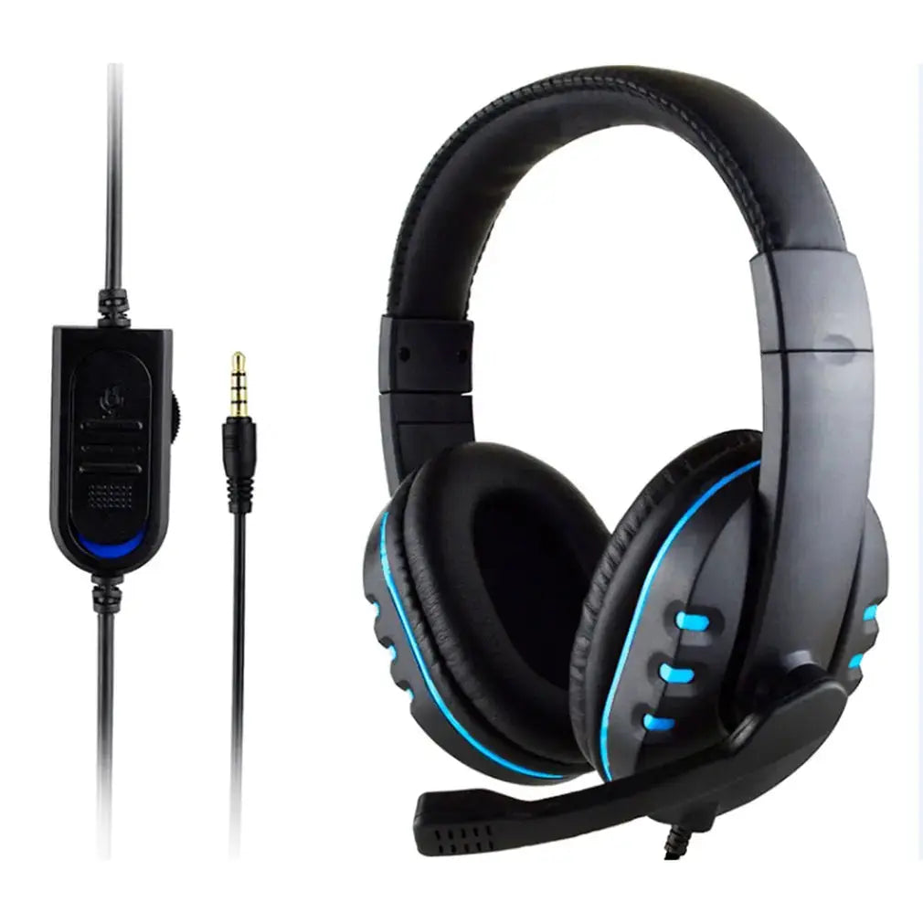 Wired gaming headset with microphone and inline control box; black with blue accents (2-item set)