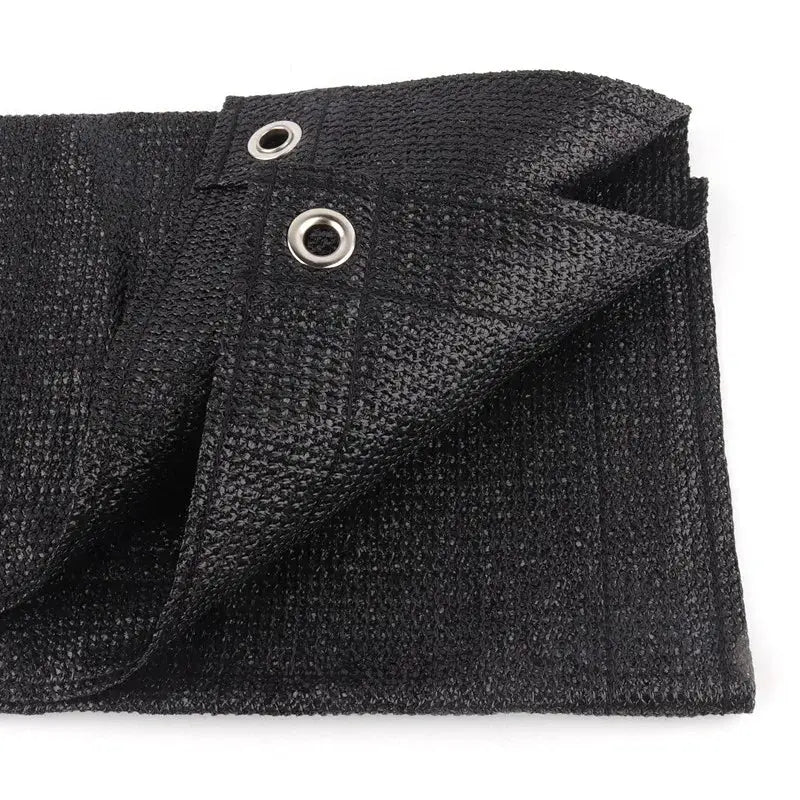 Tewango 95% UV HDPE sun shade net in black with metal grommets.