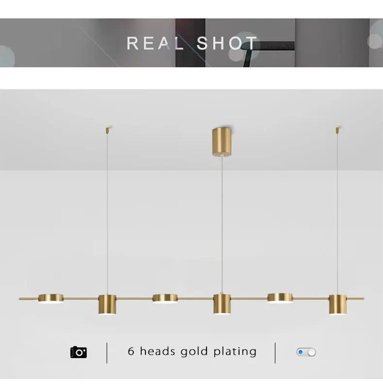 Simples Market 6-head gold-plated LED linear ceiling chandelier for dining and living room
