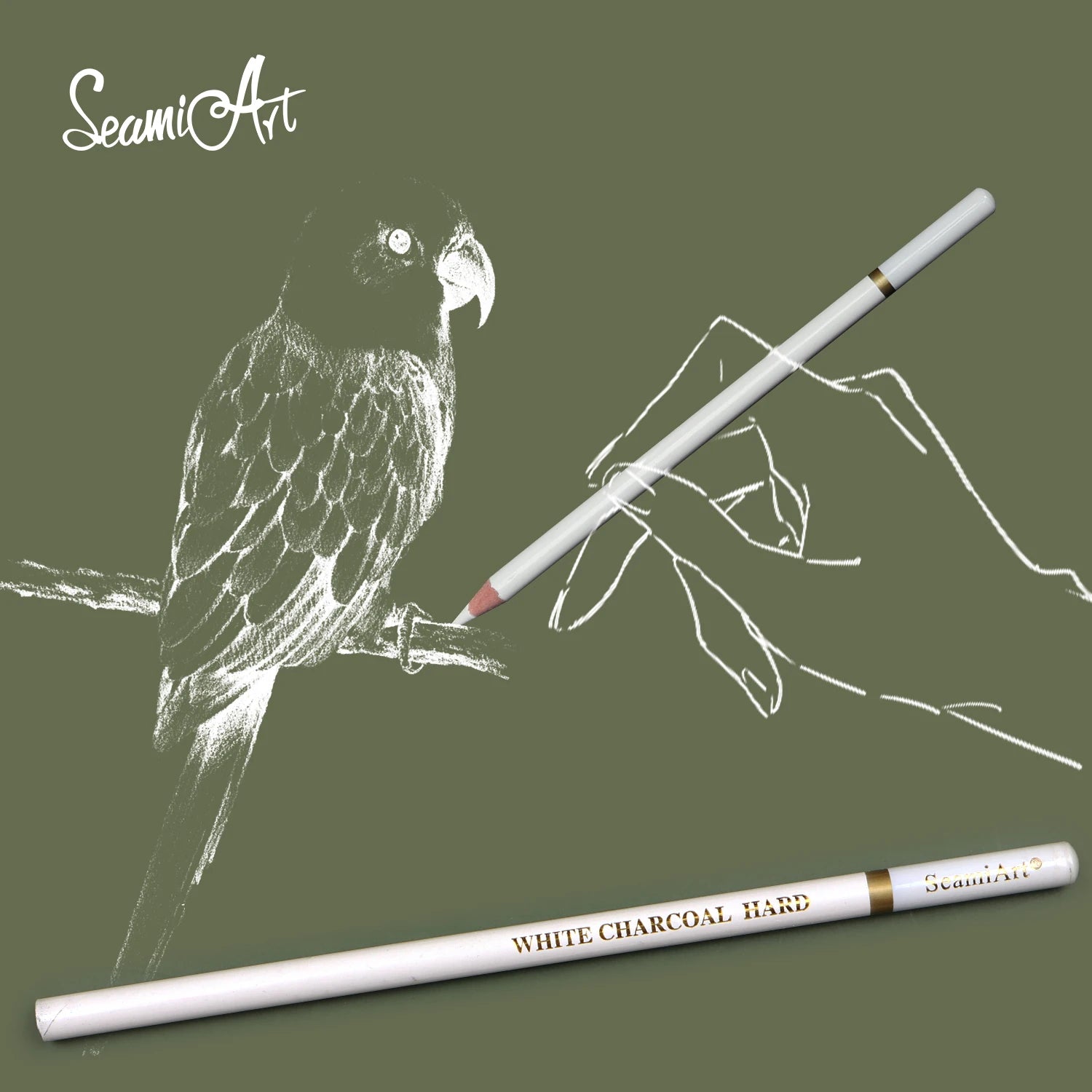 SeamiArt white charcoal pencils 3-pack (soft/medium/hard) for sketching