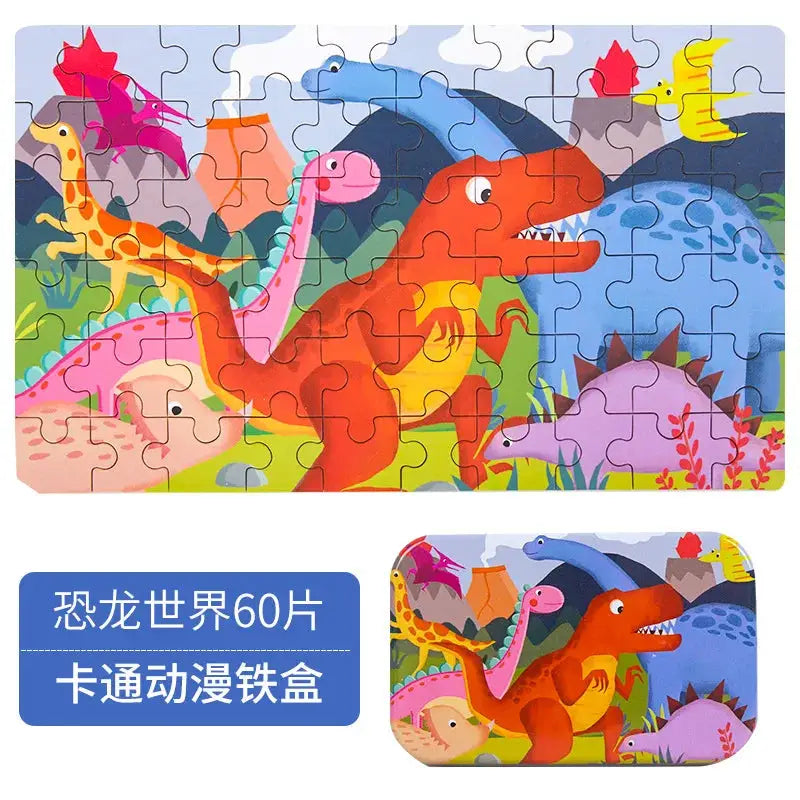 Wooden Puzzle Toys 60 Pieces For Children Cartoon Vehicles And Animals Educational Baby Learning Gift