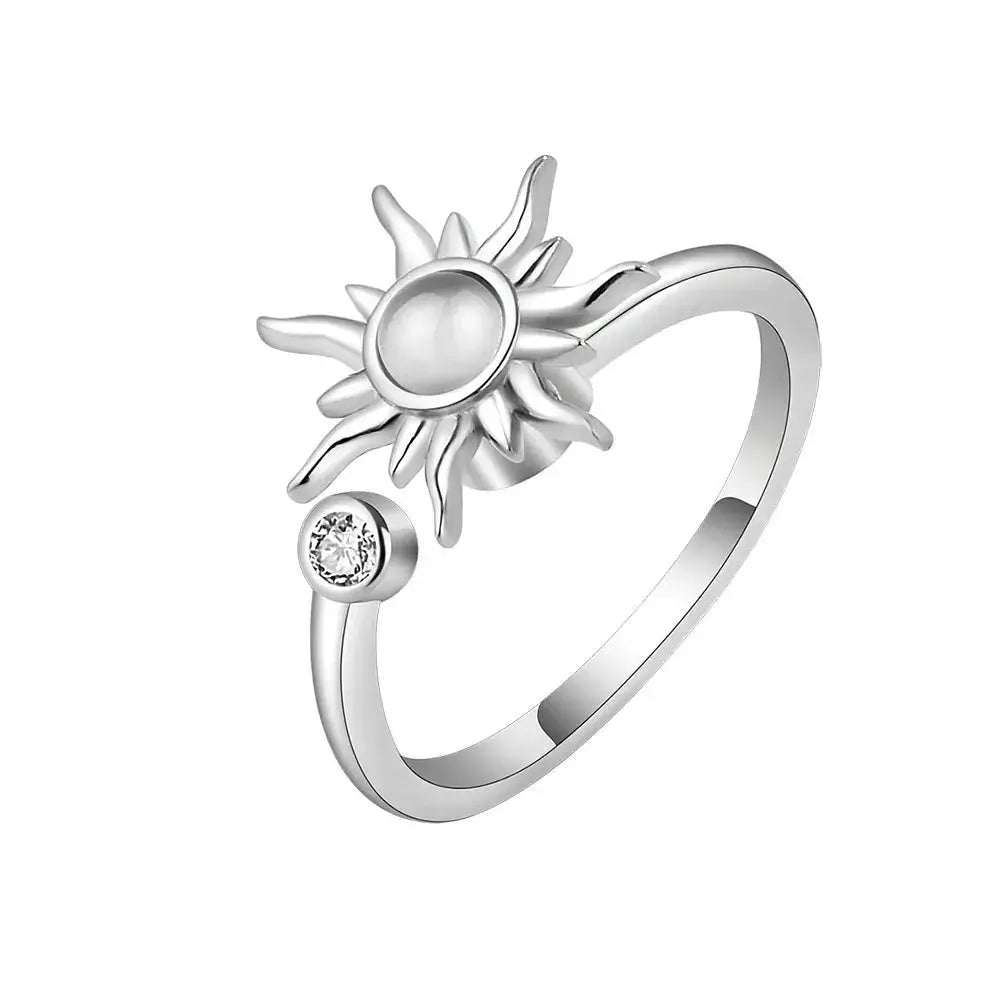 Stainless Steel Spinner Ring For Women Sunflower Motif Anti Stress Anxiety Fidget Jewelry Gift Dropshipping