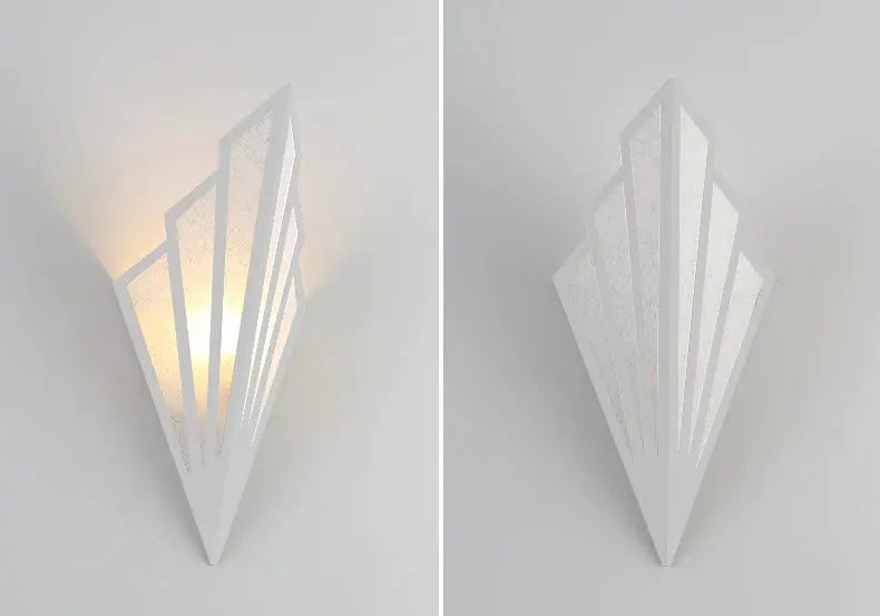 Nordic white LED wall lamp with geometric iron panels, modern living room and bedroom decor